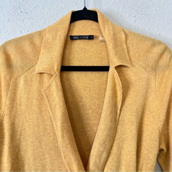 Nic+Zoe Cotton Blend Faux Wrap Sweater Size Large in Yellow - Picture 2 of 7